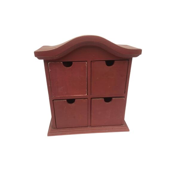 Red 4 Drawer Wooden Spice Box 11.5" High x 10.5" Wide x 4" Deep - Picture 1 of 8